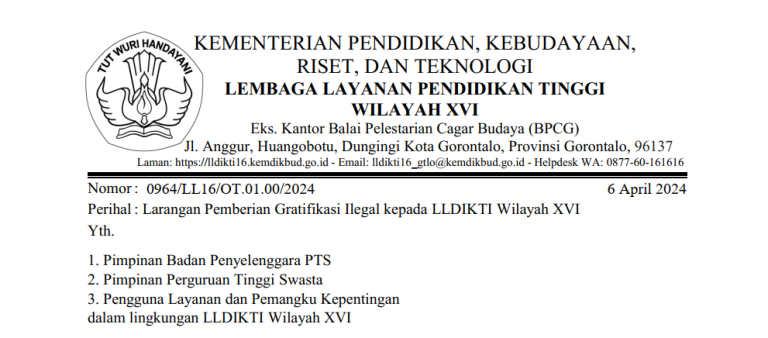 Larangan Pemberian Gratifikasi Ilegal kepada LLDIKTI Wilayah XVI