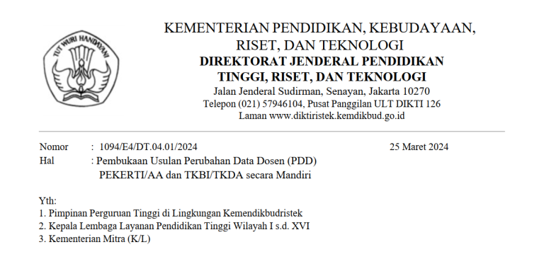 Pembukaan Usulan Perubahan Data Dosen (PDD) PEKERTI/AA dan TKBI/TKDA secara Mandiri)