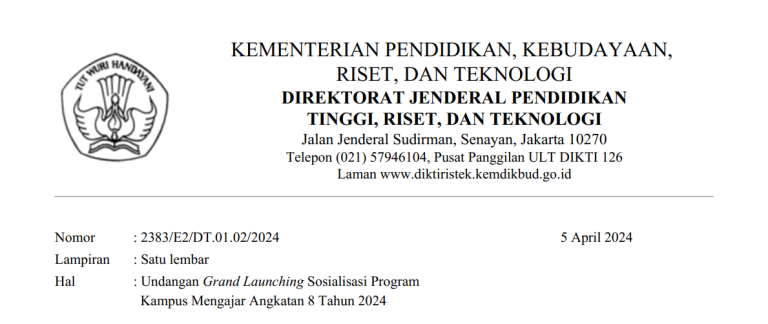 Undangan Grand Launching Sosialisasi Program Kampus Mengajar Angkatan 8 Tahun 2024
