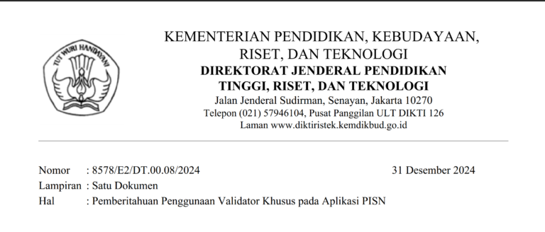 Pemberitahuan Penggunaan Validator Khusus pada Aplikasi PISN