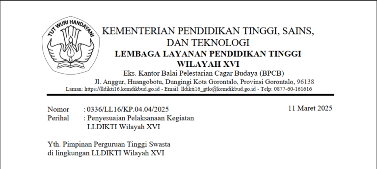 Penyesuaian Pelaksanaan Kegiatan LLDIKTI Wilayah XVI