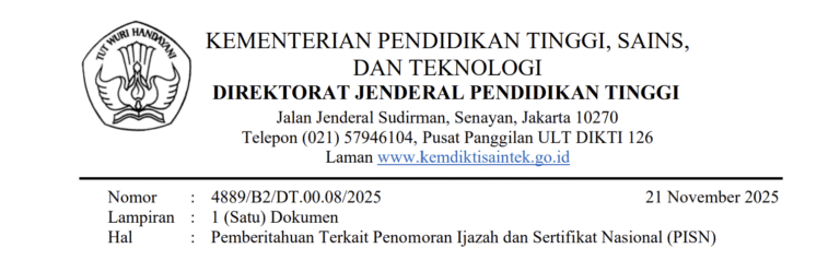 Pemberitahuan Terkait Penomoran Ijazah dan Sertifikat Nasional (PISN)